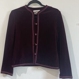 Vintage ACT III Burgundy Velvet Jacket Pearl Buttons Trimmed Sz M